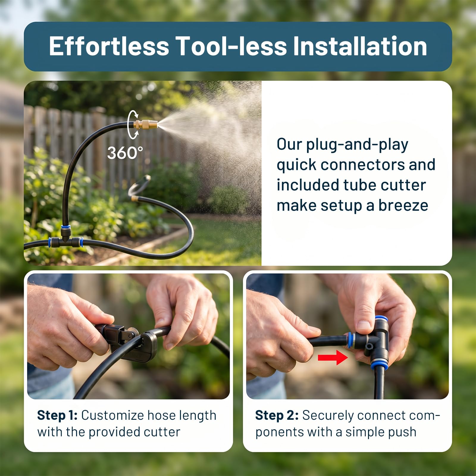 Kit de Riego por Goteo Automático 360° para Jardín, 15m Manguera con 12 Boquillas Nebulizadoras Ajustables en Latón, Instalación Rápida para Macetas, Huerto, Terraza, Césped