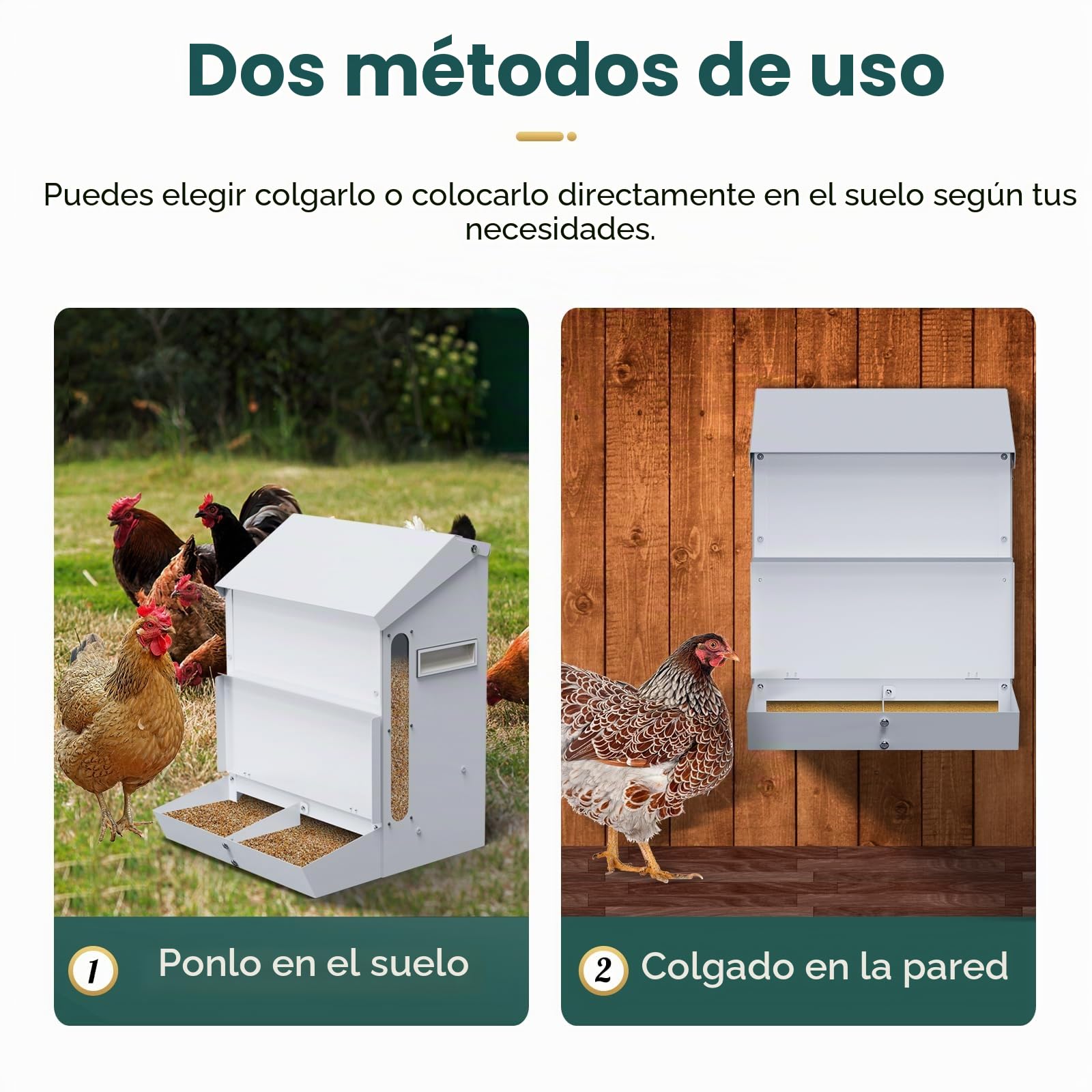 25LB Comederos Automáticos para Pollos de Acero Inoxidable Sin Residuos Alimentador Automático de Aves de Corral con Tapa Comedero Para Pollos Fácil de Limpiar