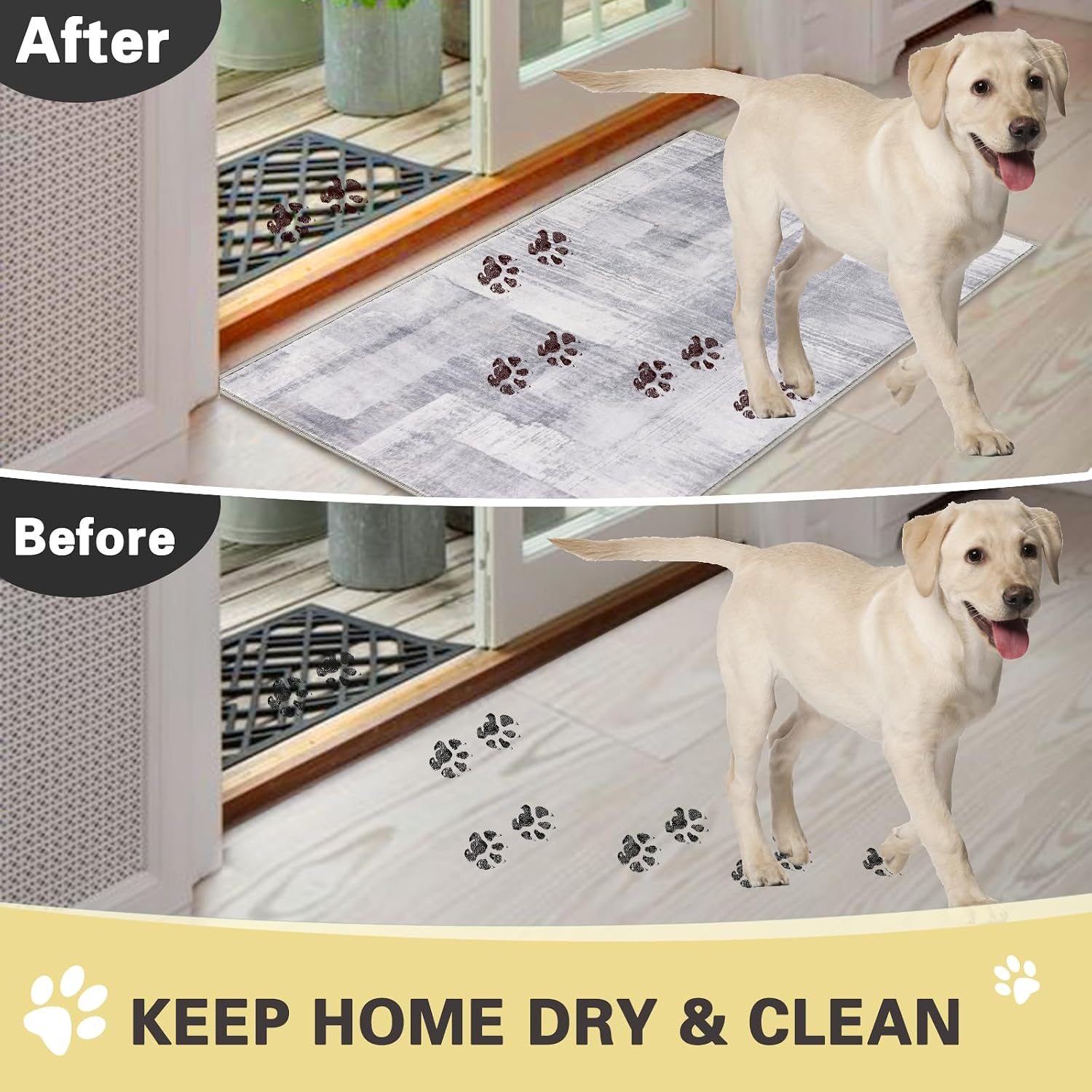 COMSLE Door Mat, Front Door Mat Indoor for Entrance Faux Wool Absorbent Non Slip Modern Throw Rug for Entryway Hallway Muddy Paws - Pet Friendly, 24x36 Inches,Gray Machine Washable