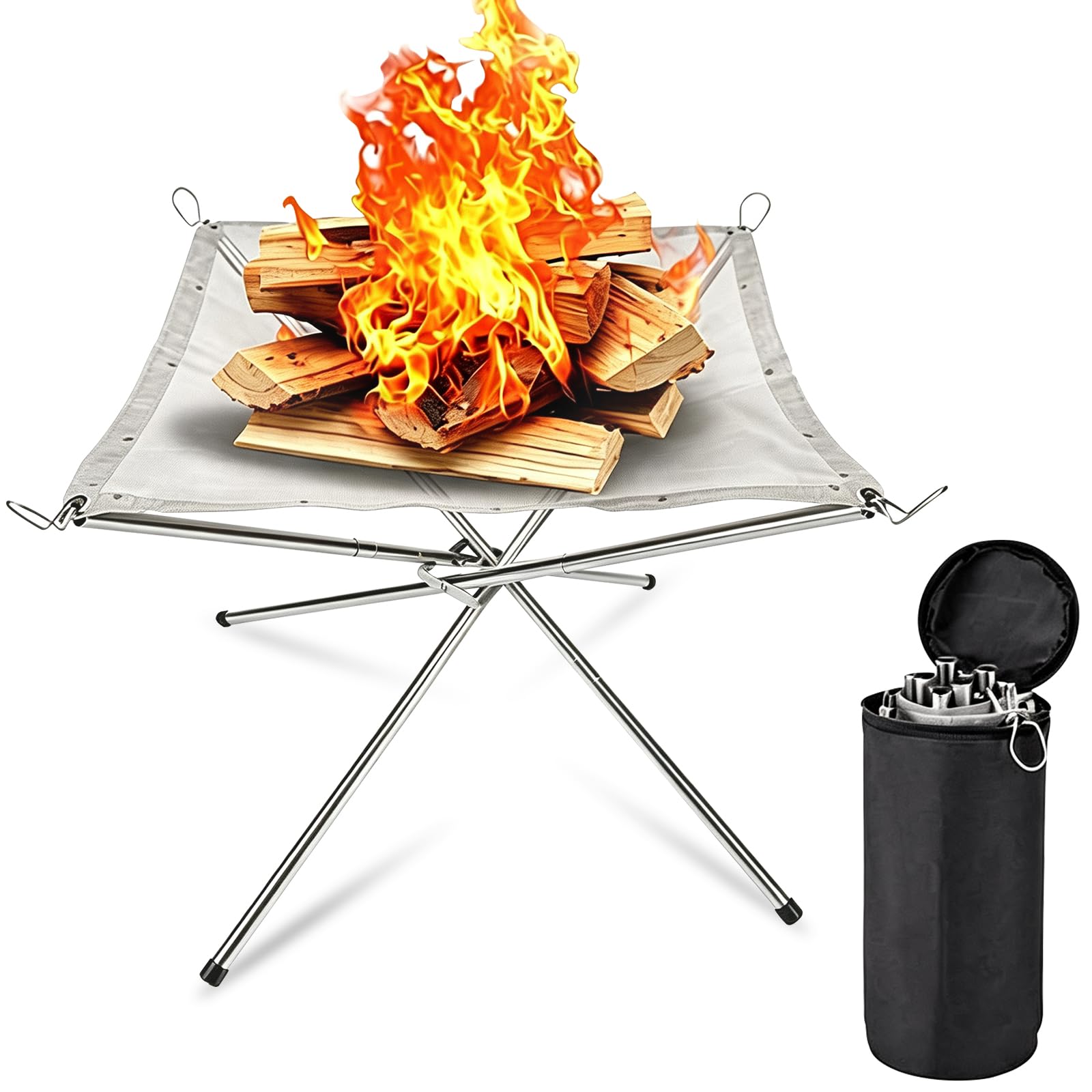 Portable Fire Pit 56cm Large Camping Fire Pit Folding for Outdoor