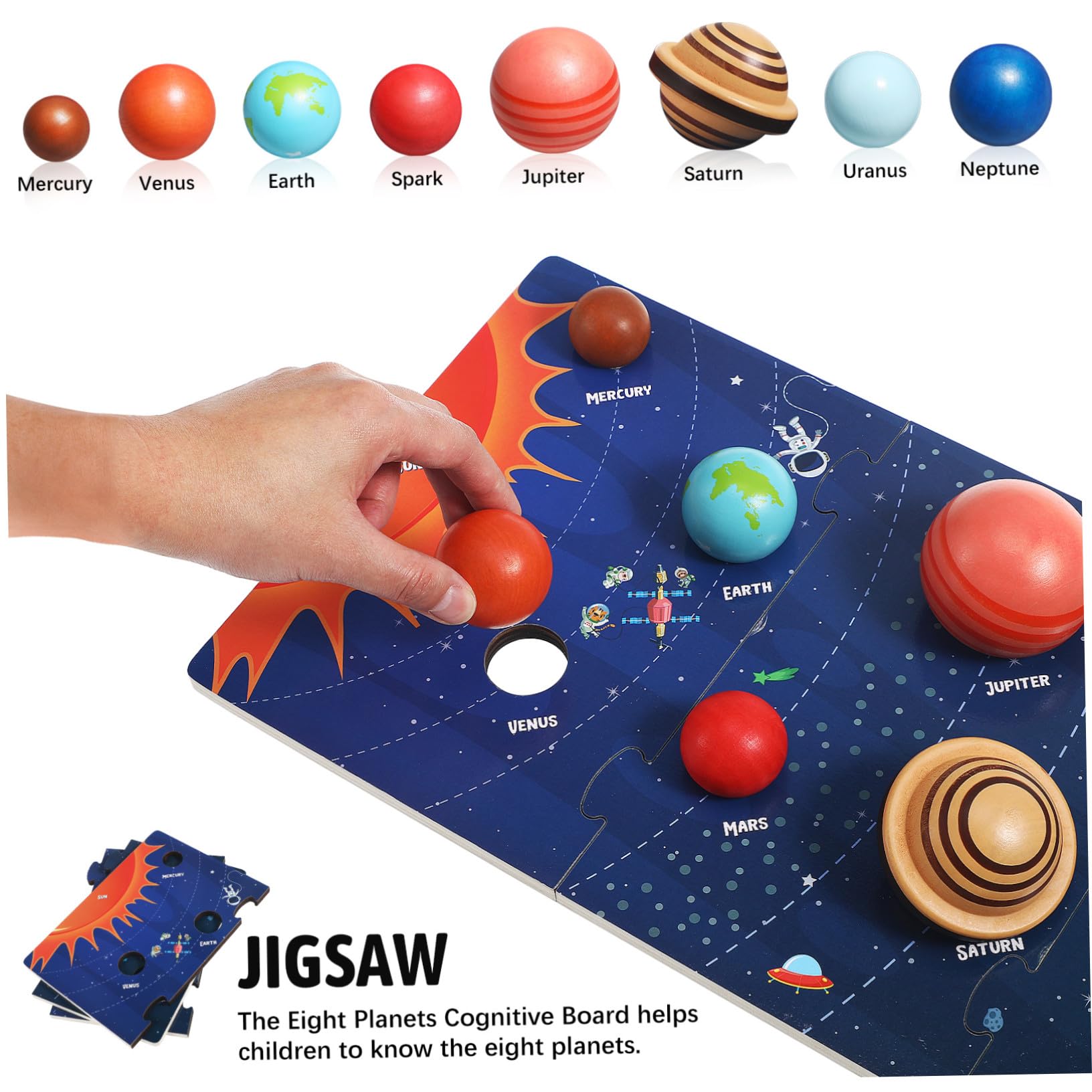 Puzzle Solare in Legno, 8 Pianeti, Gioco Educativo | Superficie Liscia, Lavorazione Accurata, Apprendimento Spaziale per Bambini