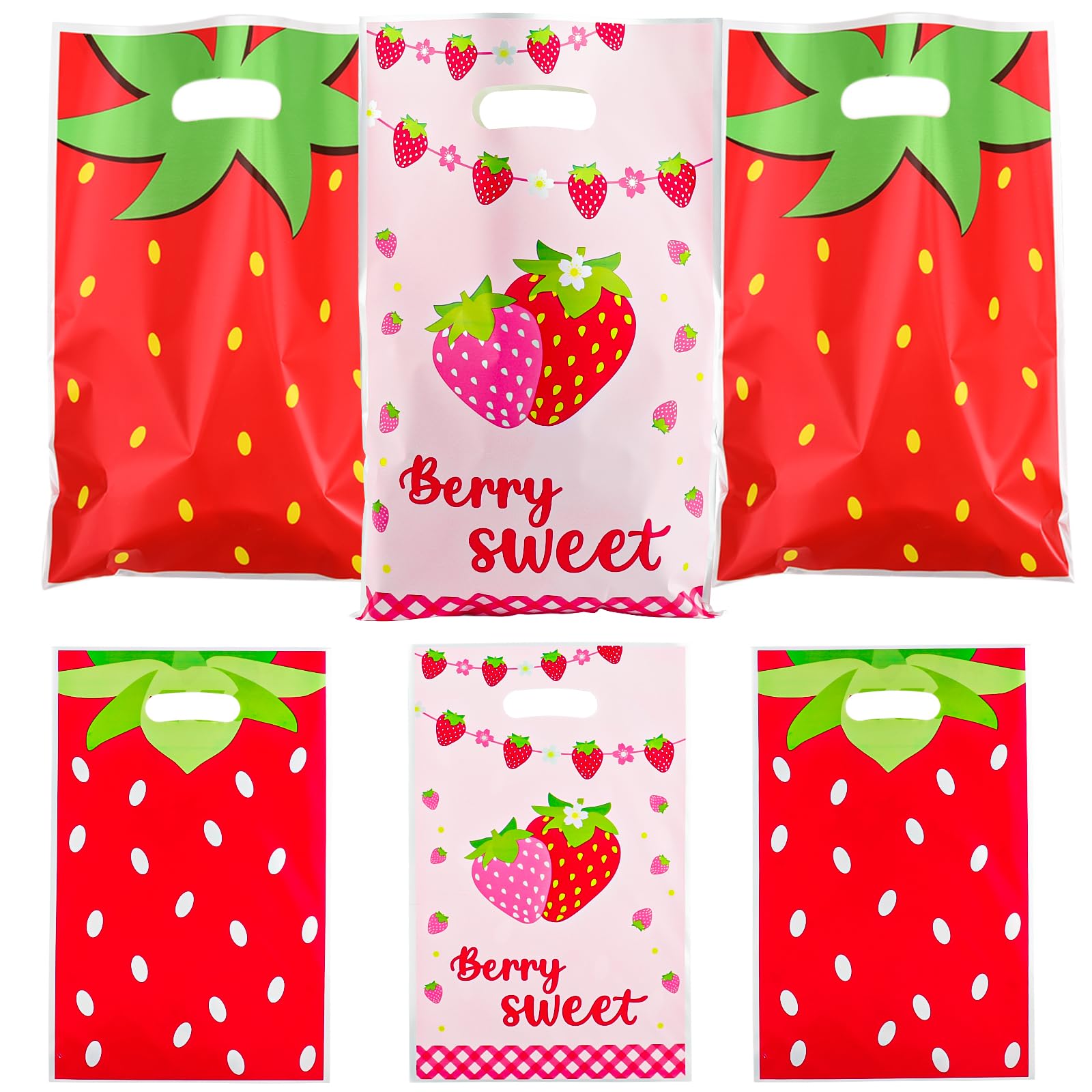 Zi Lan 50pcs Strawberry Party Favors Bag, Pink Strawberry Goody Treat Gifts Bags Berry Themed Favor Decorations Supplies for Girls