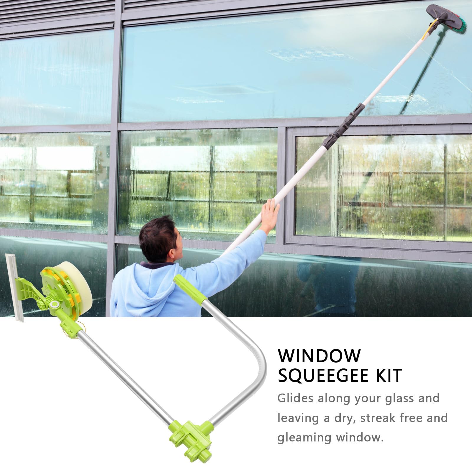 Limpiacristales para Limpieza de Ventanas Diseño de Cabezal de Esponja Telescópico de Acero Inoxidable en Edificios Elevados y Hogares