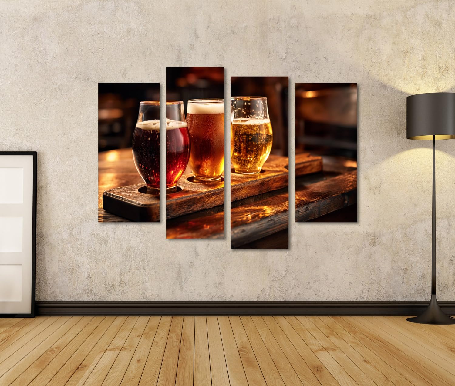 islandburner Quadro su tela accogliente birra artigianale degustazione murale per cucina e bar – perfetto per gli amanti della birra – 4 pezzi