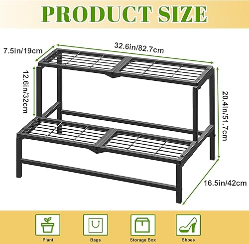 Miniatura 2 de Soporte para plantas de 2 niveles para interiores y exteriores, estante alto de metal resistente para múltiples macetas de flores, estante de