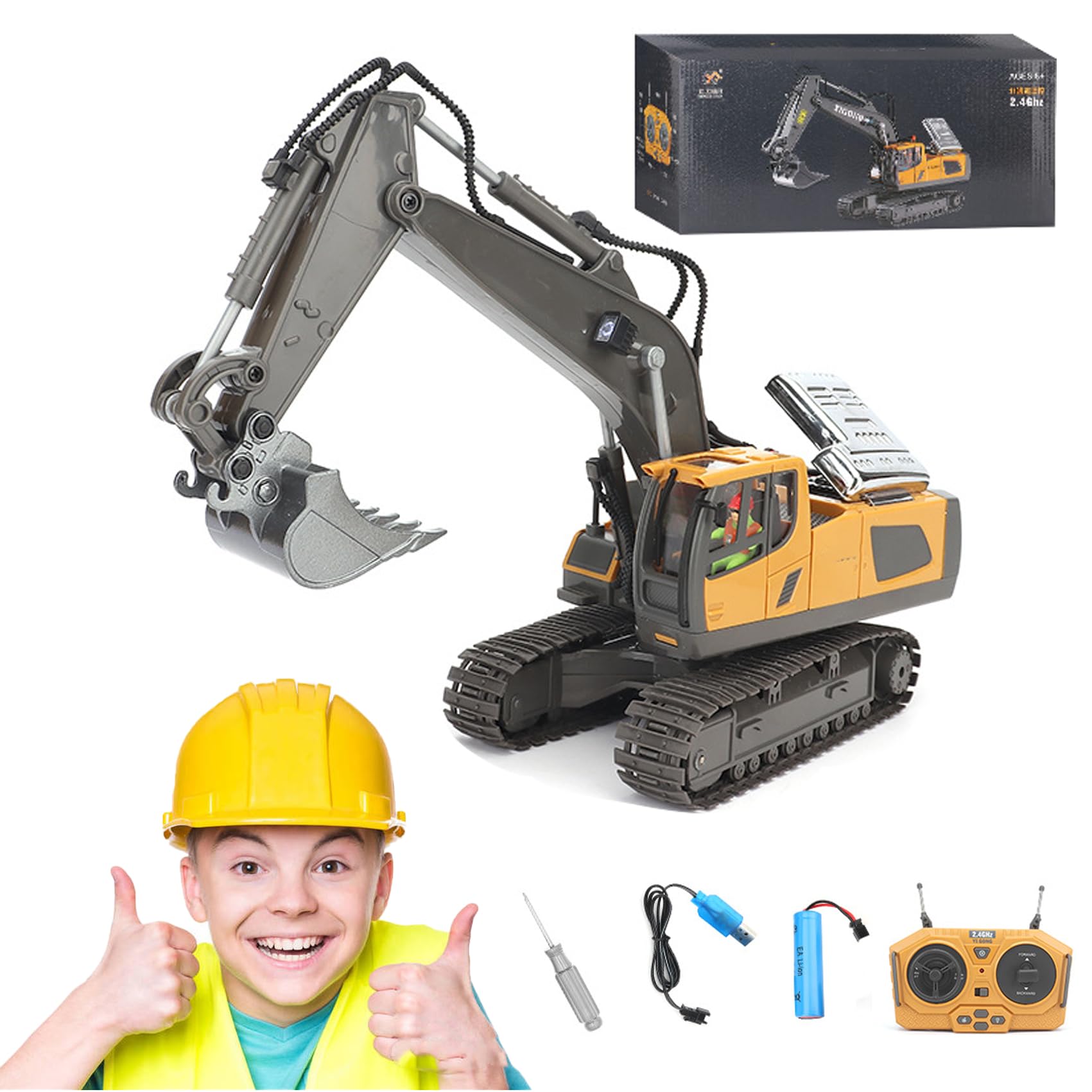 2025 Remote Control Excavator with Cool Lights & Sounds, 2.4ghz Rc Excavator for Adults - Alloy Material, Complete Control over the Construction Site (Type - D)