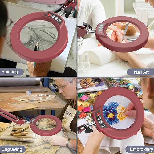 Miniatura 30 de Lupa 10X con luz, botón de actualización Krstlv 5 modos de color, regulable 2 en 1, lámpara de escritorio con luz LED 2 en 1, lupa manos libres