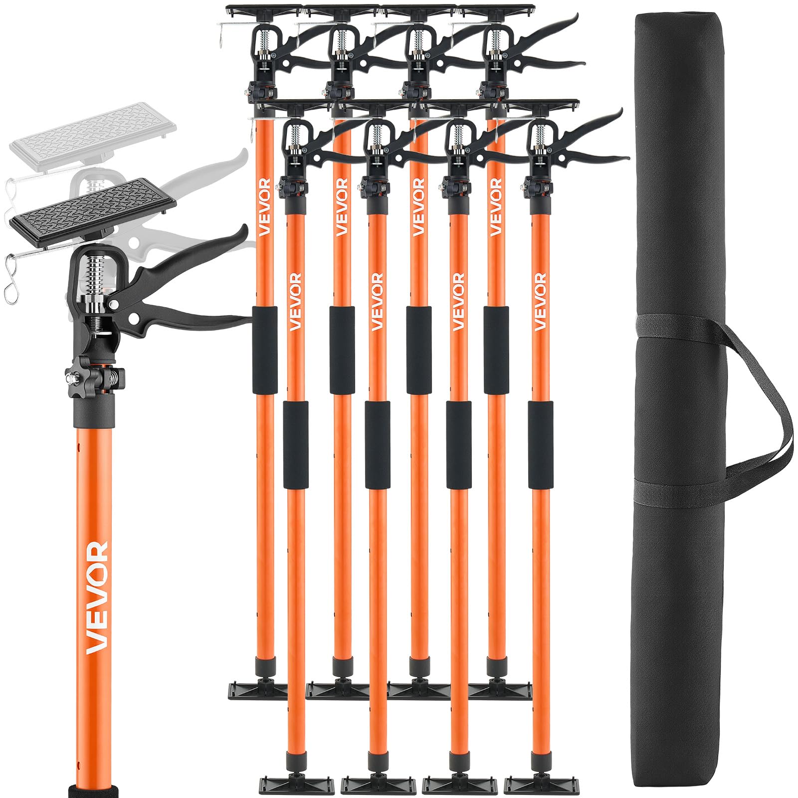 VEVOR Asta Supporto per Martinetto Installazione Armadietti, Confezione da 8, Asta di Supporto Telescopica Acciaio da 116-290 cm, Regolabile a 3 Capacità max. 70 kg per Sollevamento di Cartongesso