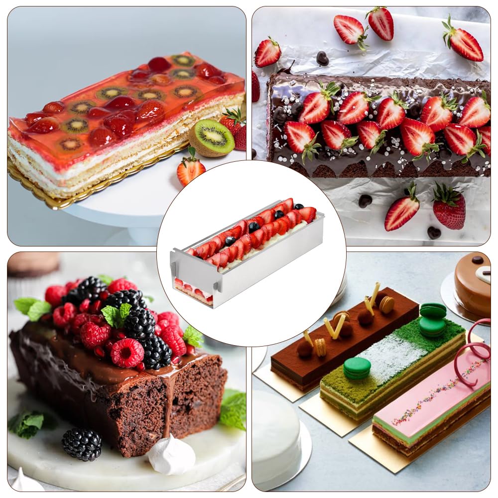DGN Forma Tiramisù in Acciaio Inossidabile, Stampo Rettangolare Mousse Riutilizzabile Telaio Rettangolare Regolabile Rivestimento Antiaderente per Preparazione di Brownie, Cheesecake, Pane, Tiramisù
