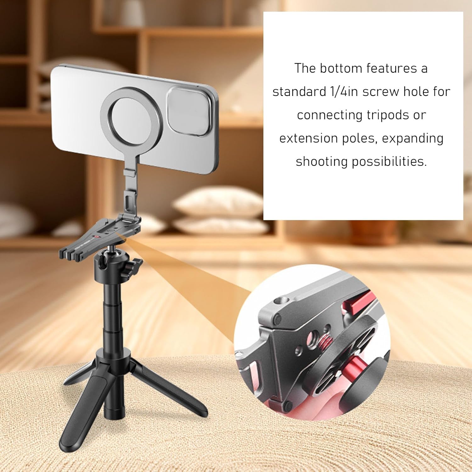 PUSOKEI Magnetic Phone Tripod, Aluminum Alloy Foldable Stand with Strong Magnetic Design and Non Slip Foot Pads, for Selfies, Live Streaming, Video Recording