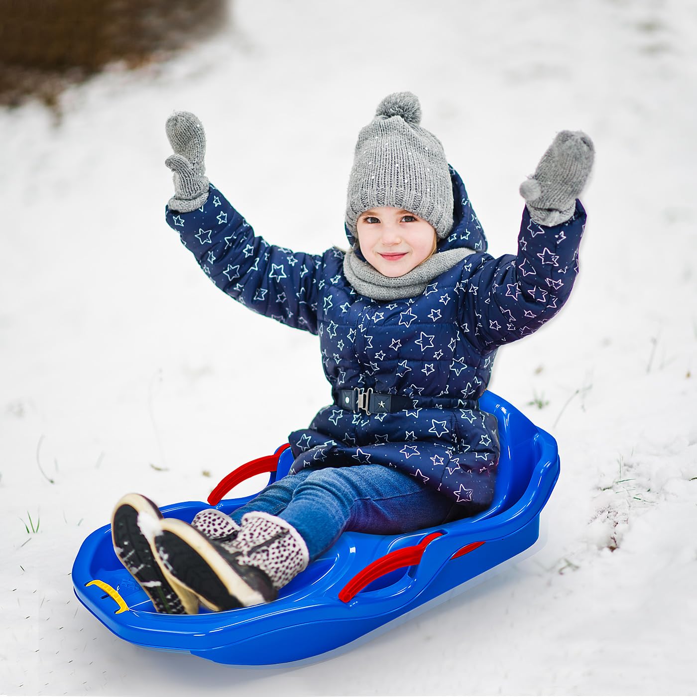 JAMARA 460539 Snow Play Bob Comfort 80 cm avec Frein – Direction par Levier de Frein, Construction aérodynamique, Plastique Durable, résistant aux Chocs, siège Ergonomique, Bleu,
