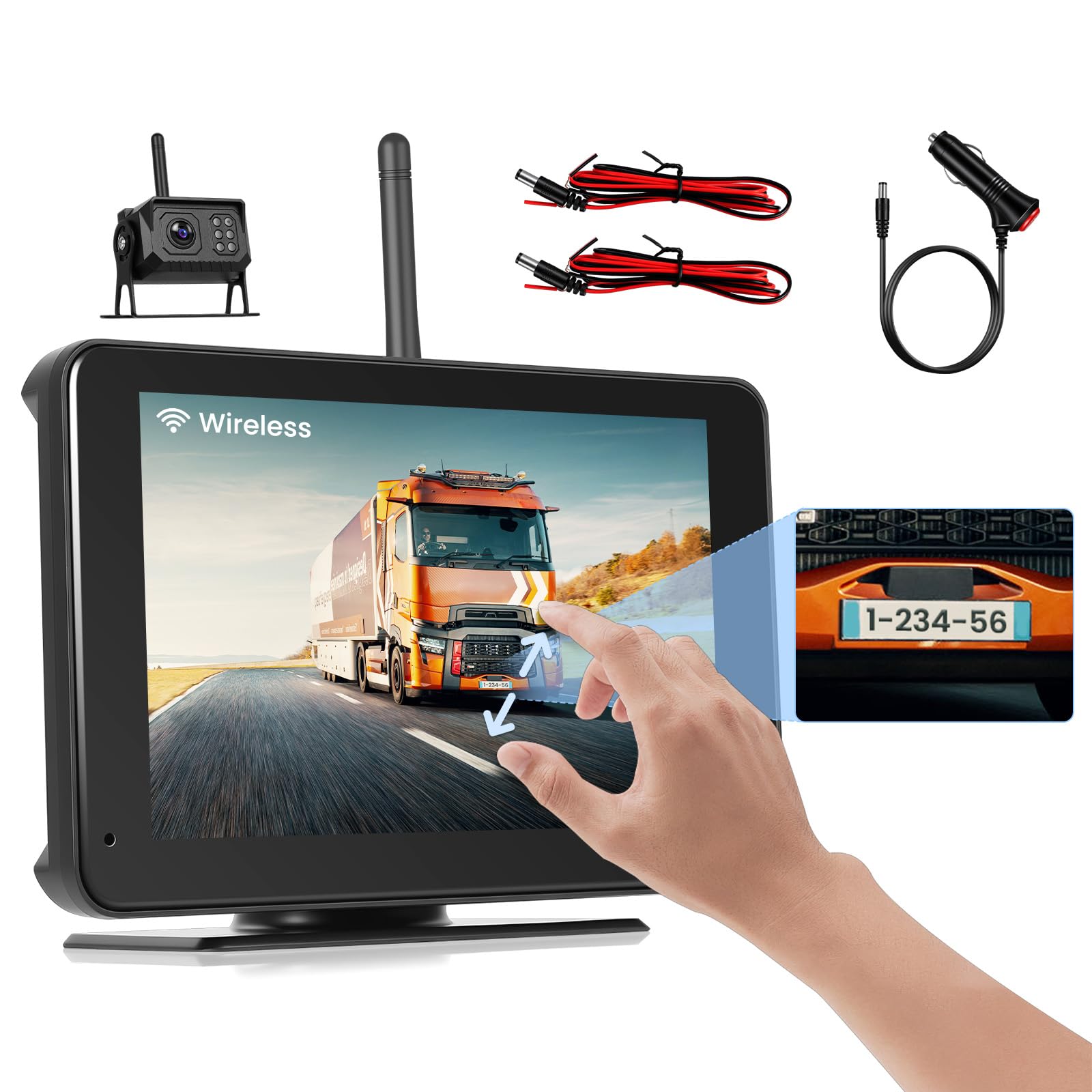 Hikity Kamera cofania bezprzewodowa 7" IPS Touchsreen zestaw kampera z noktowizorem z noktowizorem IP68 + nagrywanie w pętli + BSD+ linia cofania do samochodów ciężarowych, przyczep, autobusów