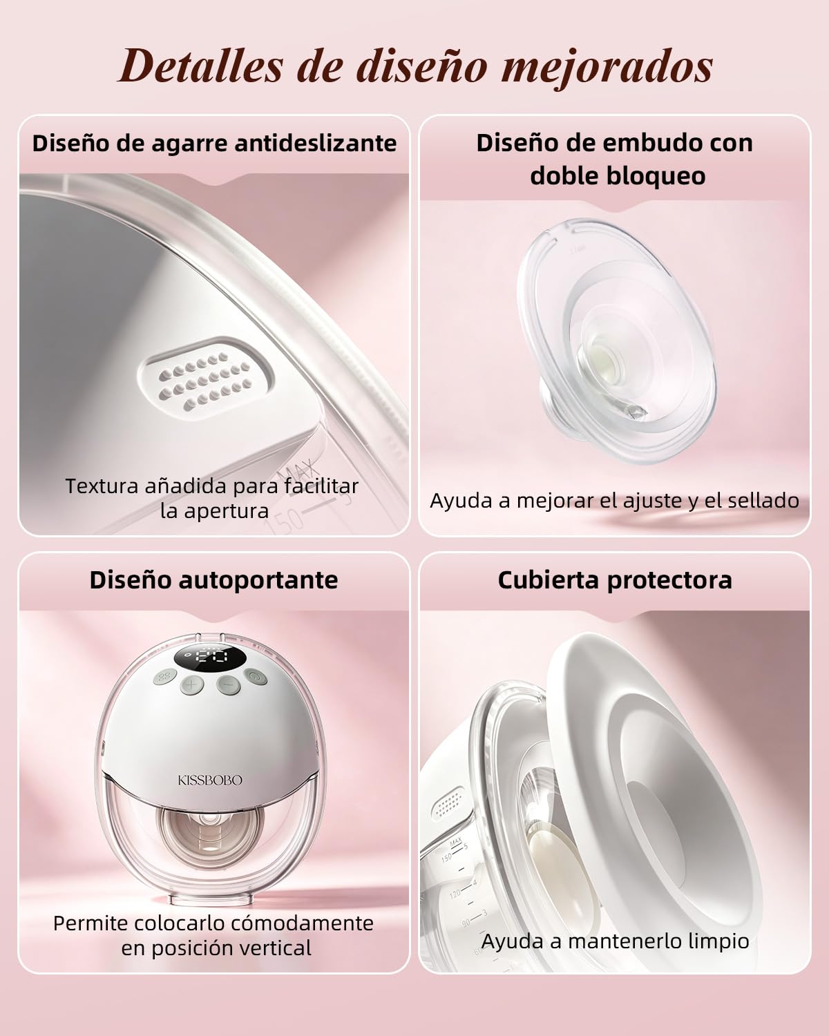 KISSBOBO K8 Sacaleches Electricos Manos Libres Doble | Succión de hasta 320mmHg, Extractor de leche recargable, 4 modos 19 niveles, batería 1300mAh, bajo ruido, Blanco 2Piezas