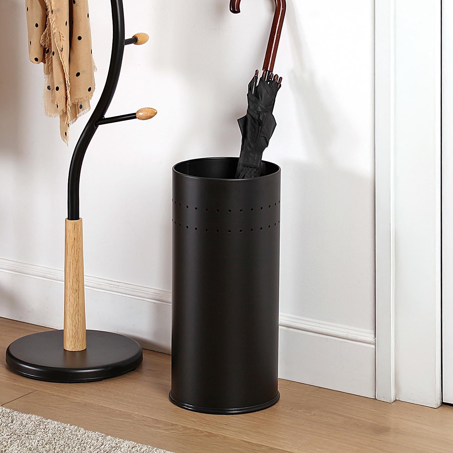 Versa Malena Porta Paraguas Moderno Metal Negro Mate 50x23x23 cm