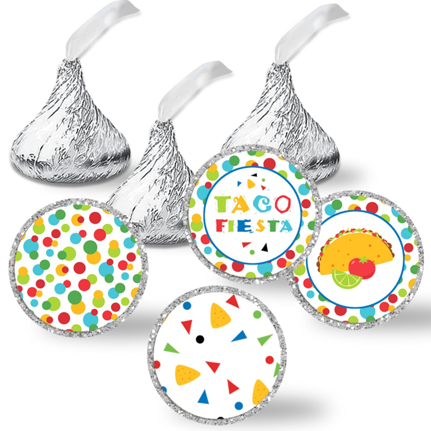 Étiquettes fête d'anniversaire mexicaine 1,9 cm autocollantes au motif festif coloré - x300