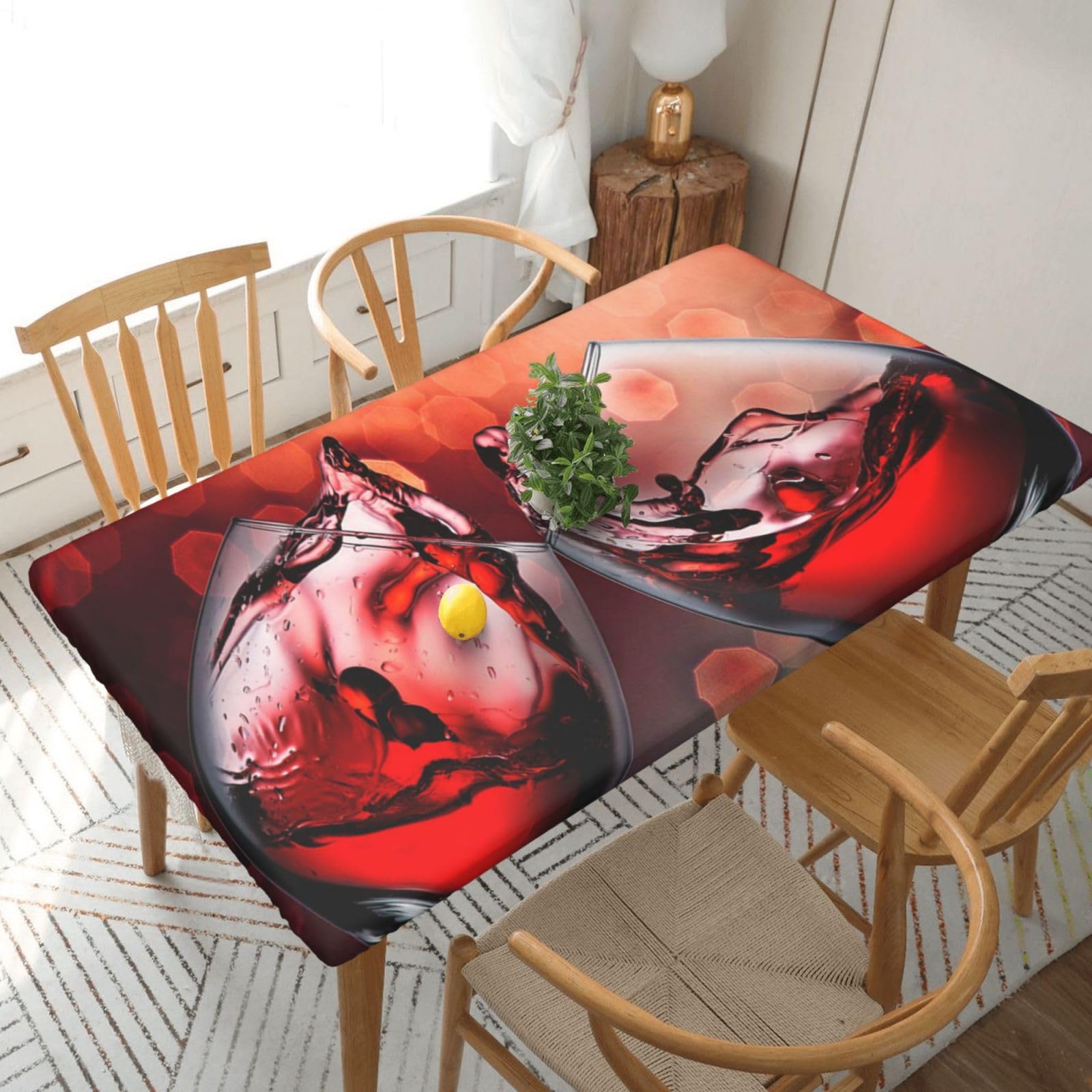 BNVSADC Red Wine Glass Cheers Printed 5FT Tablecloth Polyester Kitchen Water Resistant Table Cloth Dining Table Decoration Table Covers, 152x76 CM