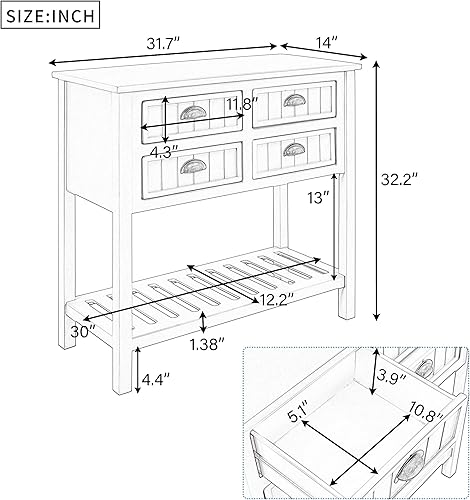Miniatura 10 de Merax Mesa consola clásica de madera para entrada, pasillo, aparador con cajones de almacenamiento y estante inferior (azul marino) azul marino