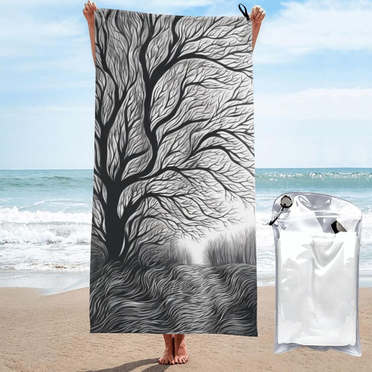 KHiry Microfiber Towel Beach Towels Painting Tree Quick Dry Towel Soft Lightweight Travel Towels Absorbent Large Easy Pack Travel Things Beach Blanket for Gym Sports Swimming