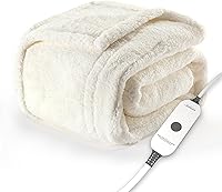 Sunbeam Royal Sherpa Foot Pocket Heated Throw Blanket 50x60 - 4 Heat Settings, Fast Heating, Auto Shut-Off, Machine Washable, Natural