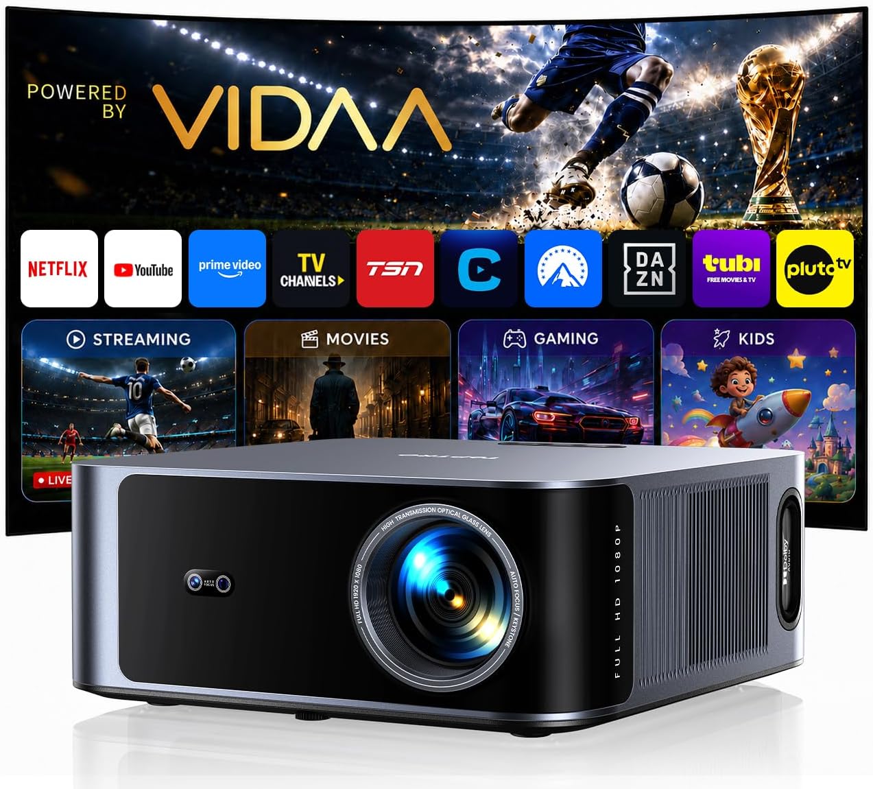 Honest review of Projector-4K [VIDAA Live TV & 40W Dolby &Real Brightness]-Smart Projector With AI Voice Control & Auto Focus, HDR10, WiFi6, 2-Way Bluetooth5.4, Outdoor Movie Ceiling Projecteur Compatible with Netflix
