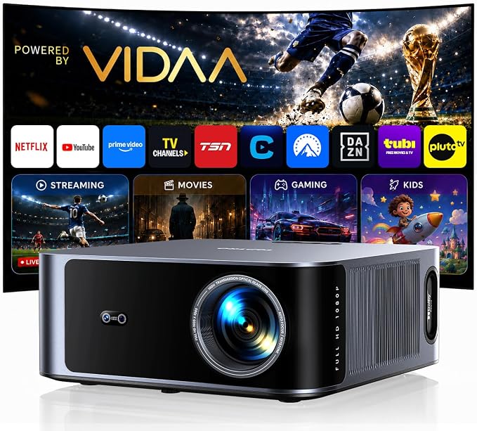 Projector-4K [VIDAA Live TV & 40W Dolby &Real Brightness]-Smart Projector With AI Voice Control & Auto Focus, HDR10, WiFi6, 2-Way Bluetooth5.4, Outdoor Movie Ceiling Projecteur Compatible with Netflix
