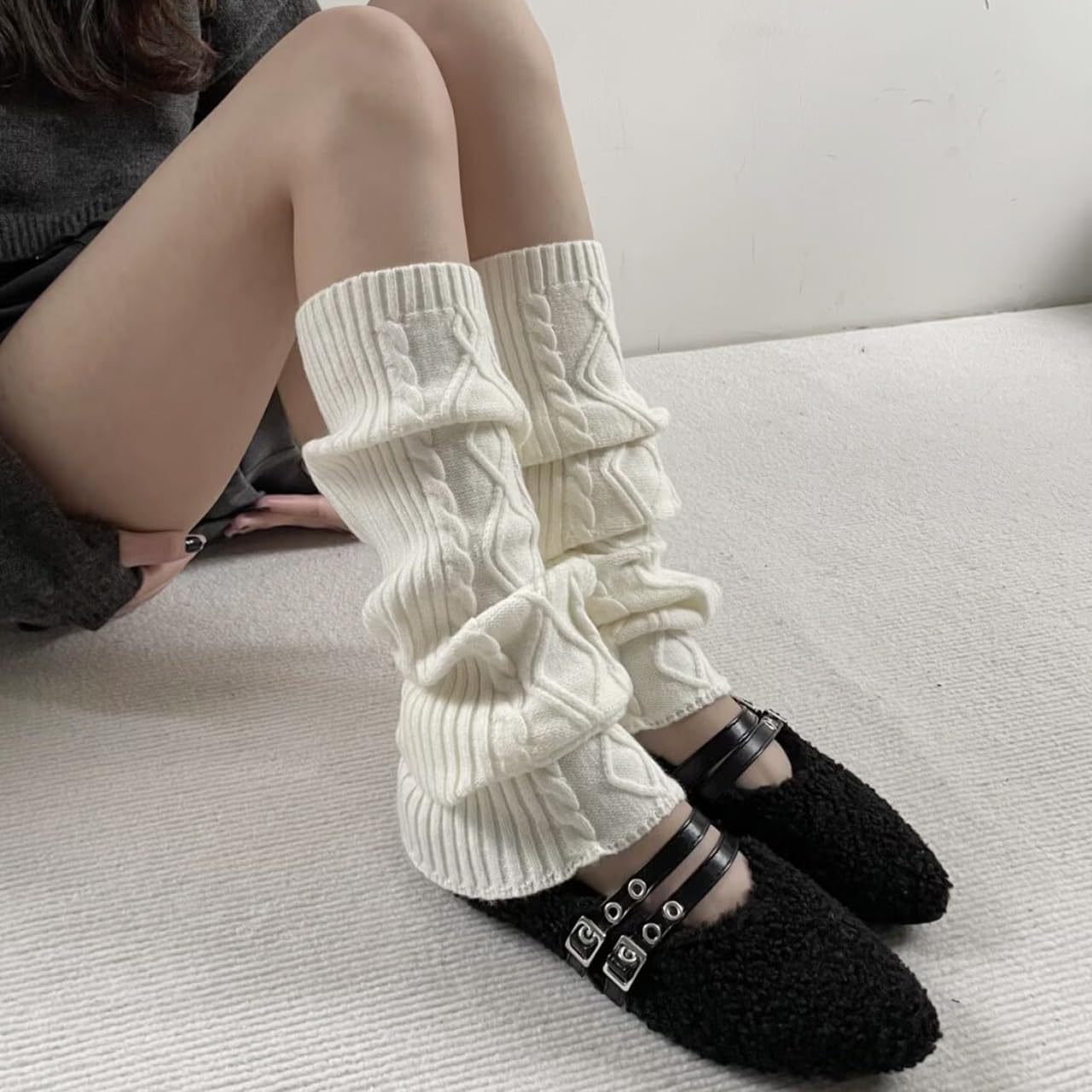 SherryDC Women’s Cable Knit Leg Warmers Winter Slouch Knee high Boot Socks Leg Sleeves - Image 4