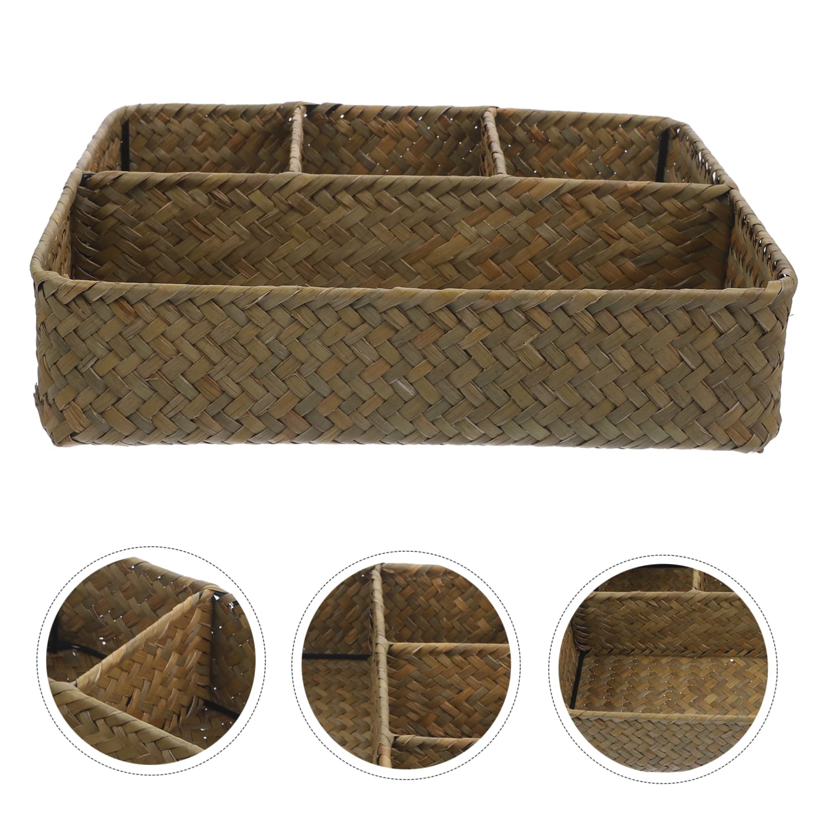 PHENOFICE Seagrass Divided Basket Rustic Wicker Storage Organizer for Tea Bags Sugar Packets Countertop