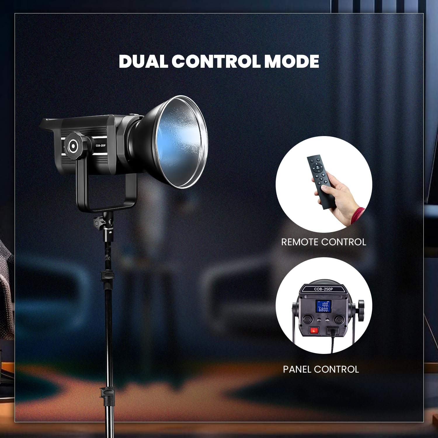 HIFFIN (COB-250P) 250W Bi-Color Continuous LED Video Light with 9 FX Modes, 2800K–6800K Adjustable, 10–100% Brightness Control, Remote Operated Studio Lighting for Photography & Videography