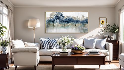 Miniatura 6 de Arte de pared de paisaje moderno para decoración de pared, pintura en lienzo con tinta azul, arte de pared grande para sala de estar, dormitorio,