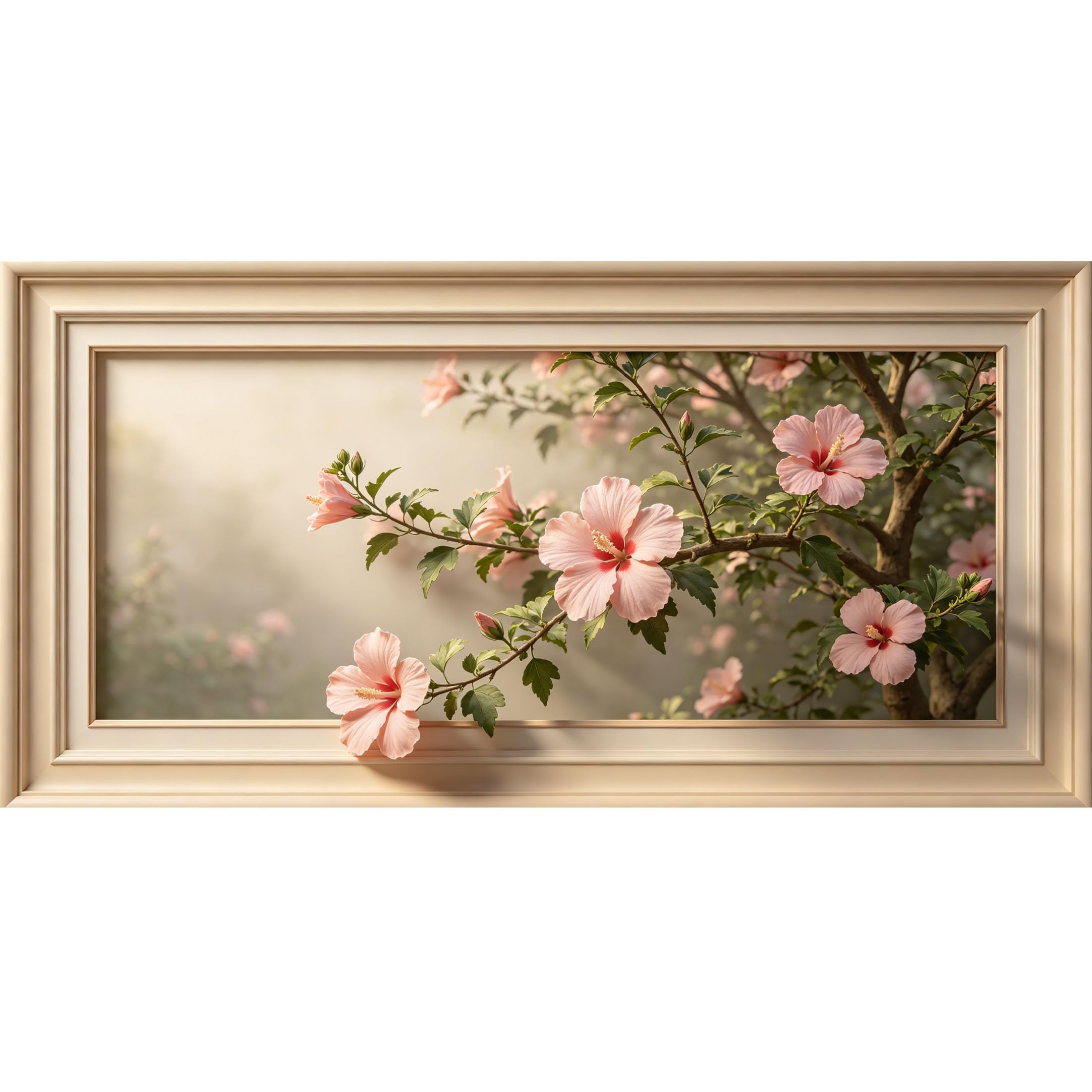 Agglomerix 3D Framed Wall Art Hibiscus Flower Botanical Watercolor Pastel Bloom Large Size SelfAdhesive Removable Wall Decor Prints Artwork for Living Room Bedroom Office