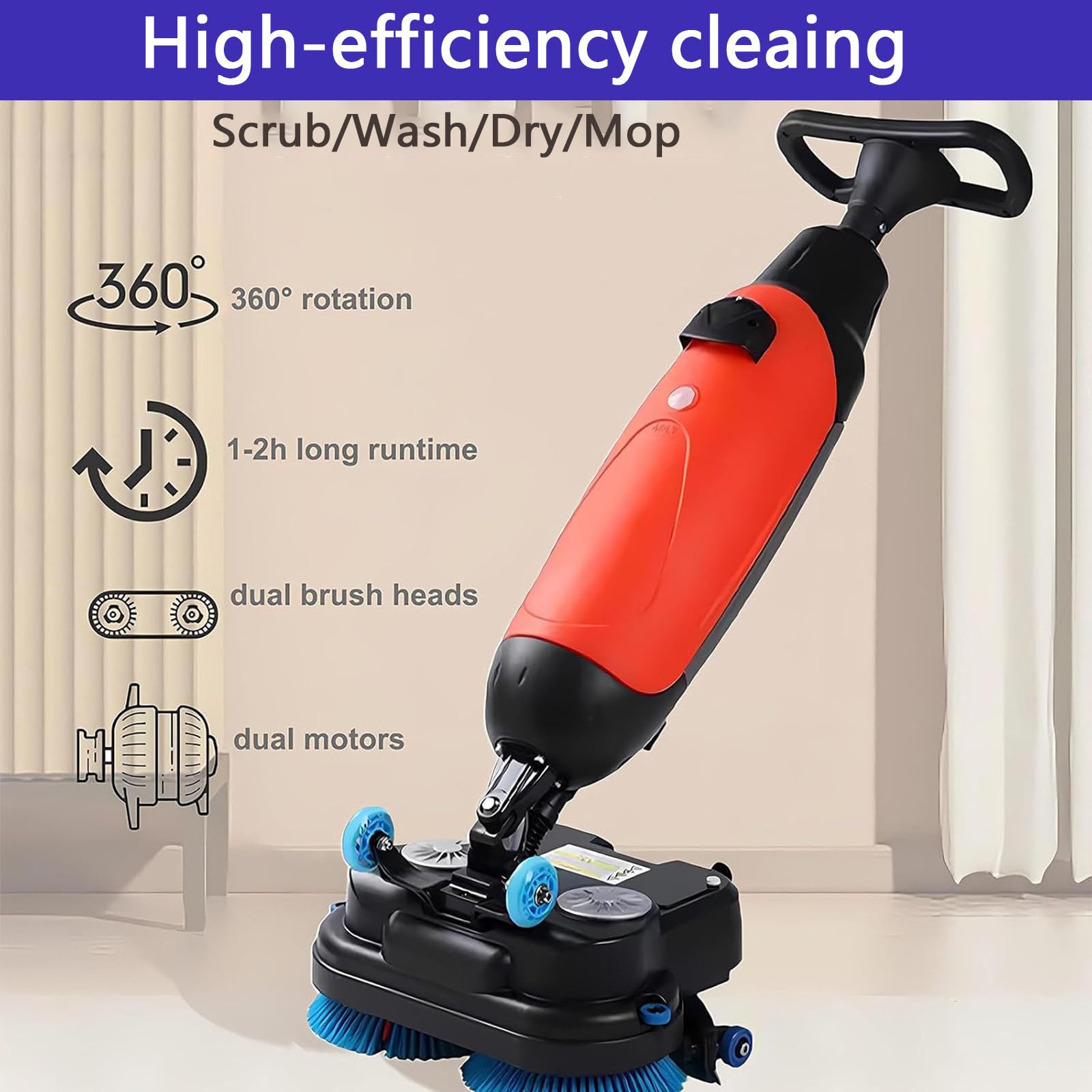 Walk Behind - Secadora de suelo de 17 pulgadas, potencia de cepillo de 2 x 250 W, tanques duales, 13000 pies cuadrados por altura para suelos de madera, azulejos, terrazo, mármol, suelos de cemento