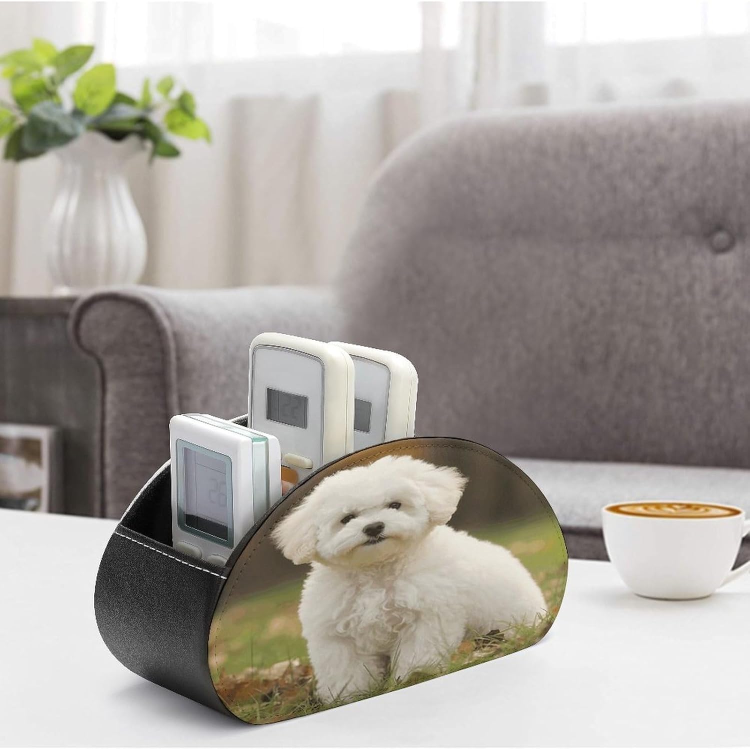 Personalized PU Leather Remote Control Holder with 5 Compartments image 4