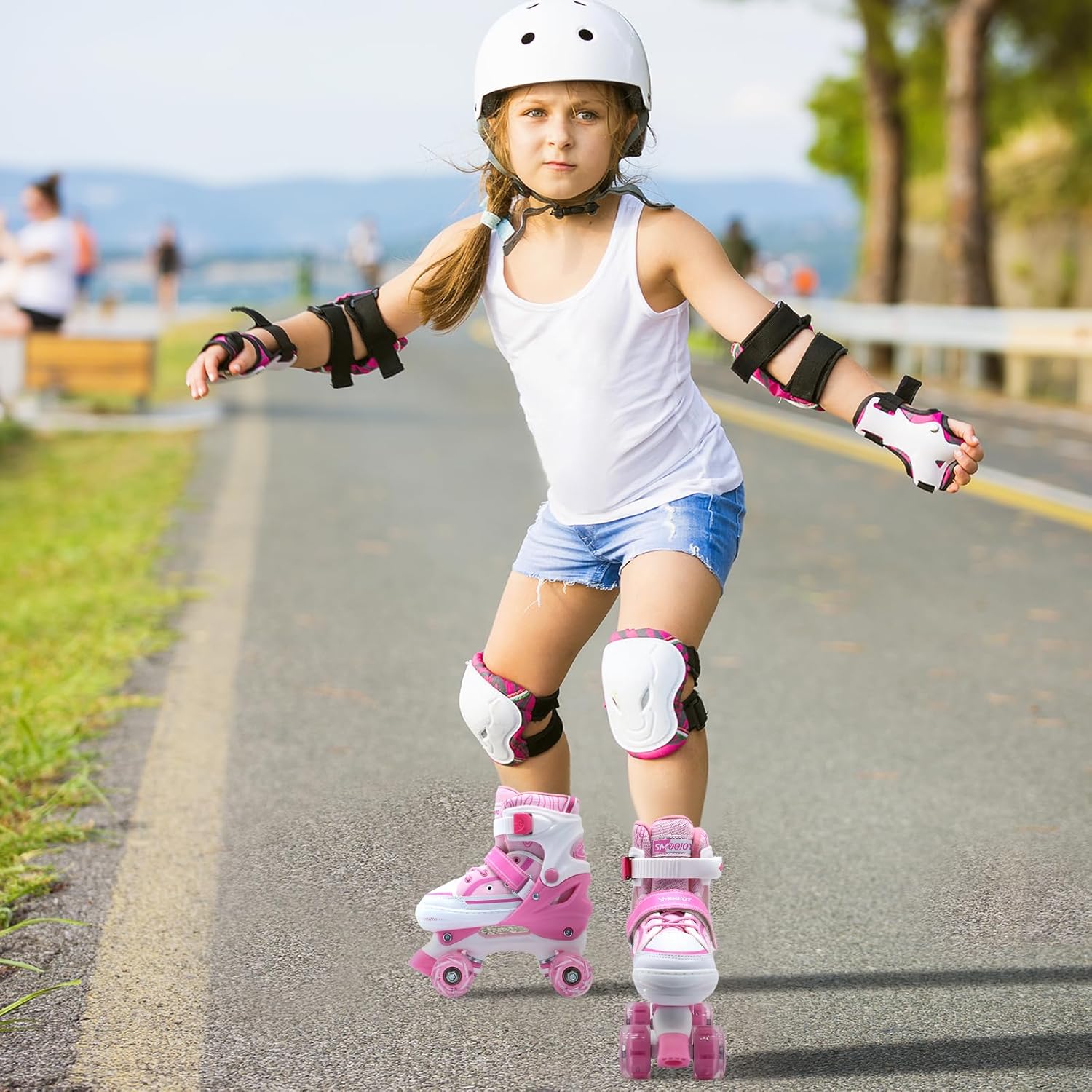Kids Roller Skates for Boys Girls Youth, Adjustable Light-Up Canvas Quad Skate for Ages 5-8 & 8-12 Beginners' Outdoor Indoor Sports