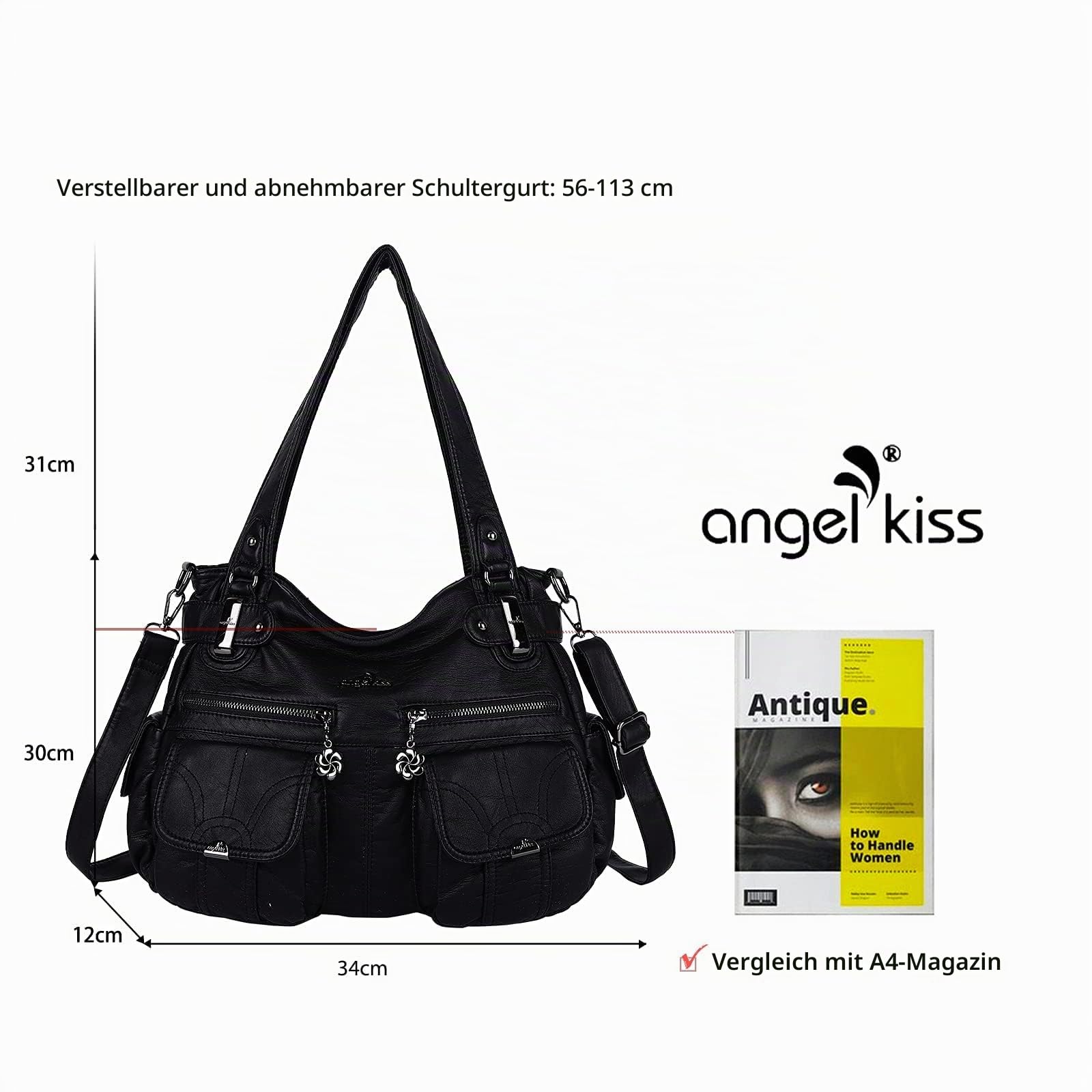 Angel Kiss Tasche Damen Handtasche weiches Taschen Schultertasche Henkeltaschen Umhängetaschen Tragetasche Tote Shopper Groß Hobo Tasche Viele Fächer tolle tasche für Frauen