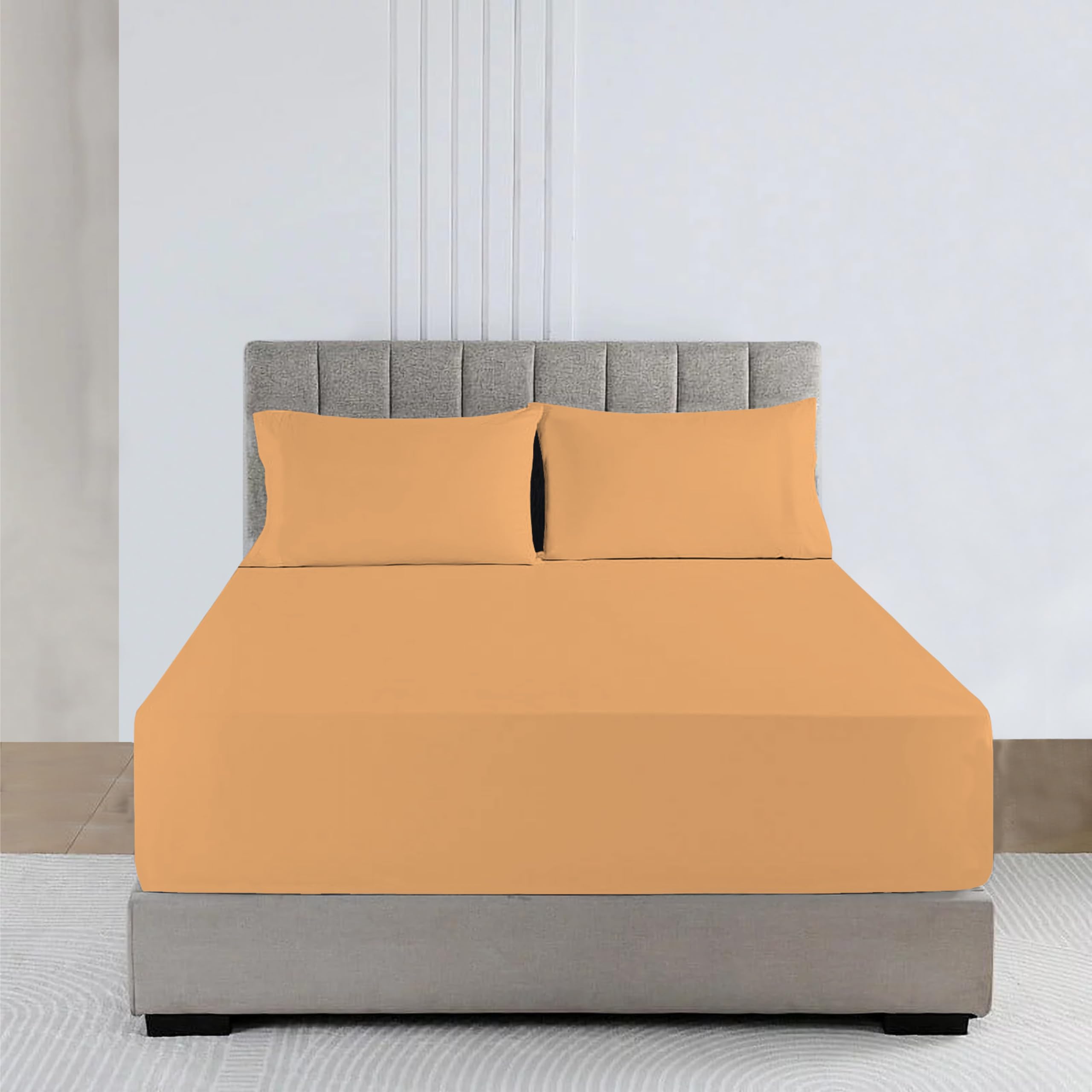 R&Z Extra Deep Polycotton Non Iron Fitted Sheet Easy Care 40cm (Peach, Pillow Pair)
