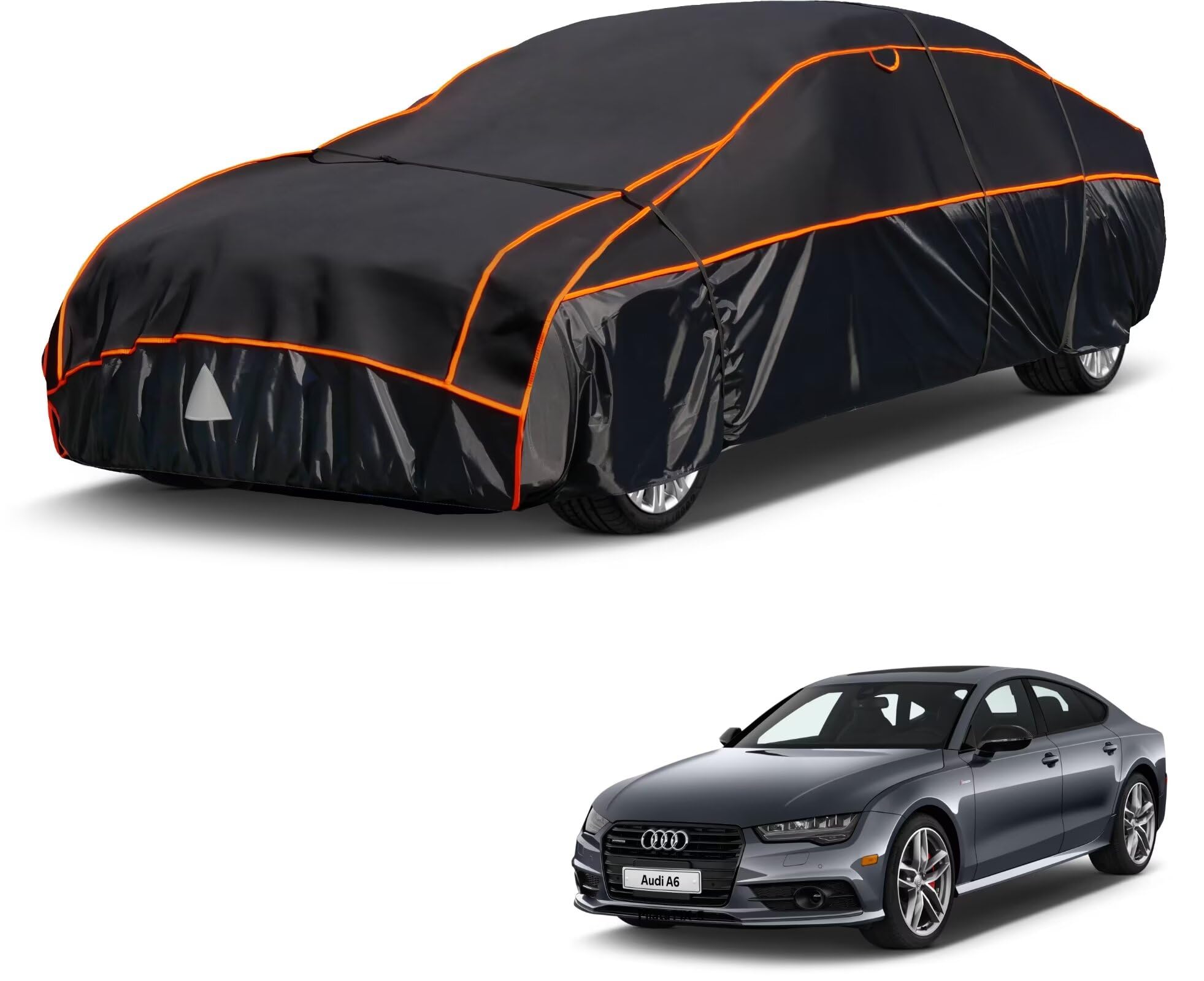 Kayme Bâche Voiture Anti-grêle Étanche, Bâche Contre la Grêle pour Audi A6/A7(2004-2024), Housse de Protection Voiture Extérieur Contre Pluie Poussière Soleil, avec Bandes réfléchissantes. Noir