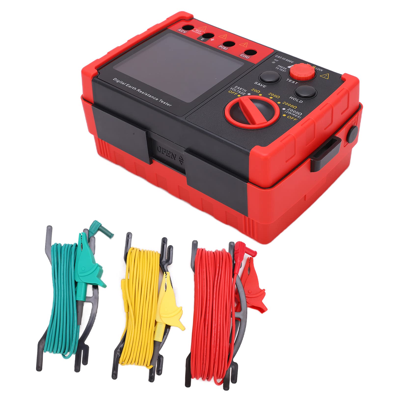 GT5105A Digitaler Erdungsprüfer mit 20 Datensätzen Tragbarer Widerstandsmesser für Elektroinstallationen Inklusive Transporttasche