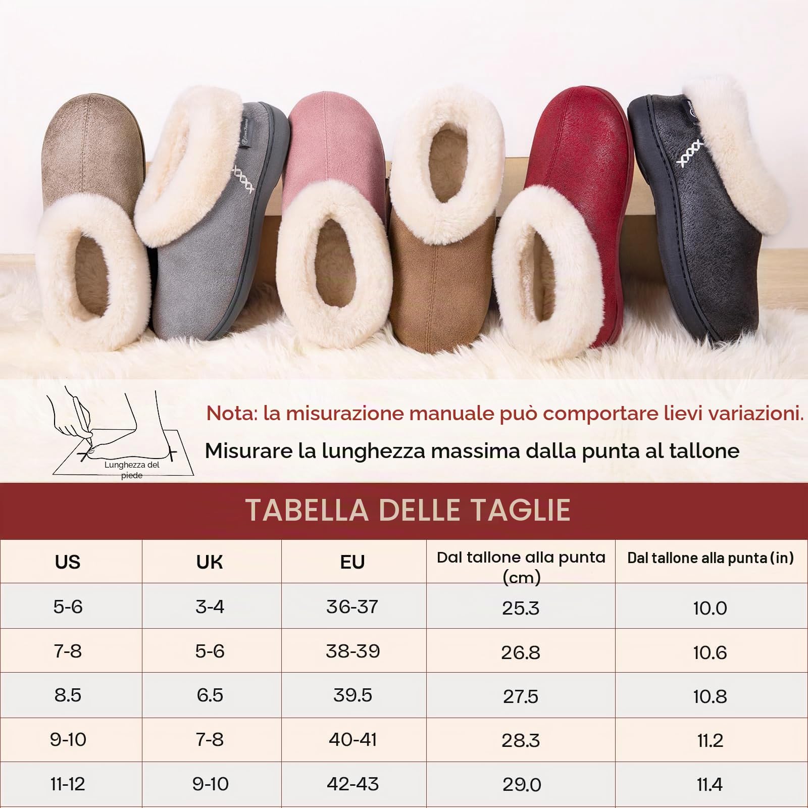 EverFoams Pantofole da donna in micro camoscio peloso, foderate in peluche, con comoda memory foam