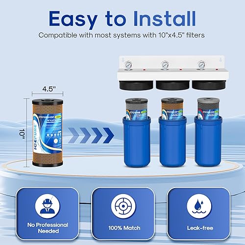 Miniatura 7 de ICEPURE Juego de filtros de agua para toda la casa de 4.5 x 10 pulgadas, kit combinado de sistema de filtración de agua de 3 etapas con bloque de