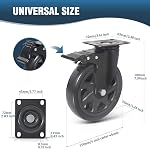 6 Inch Caster Wheels 3000lbs,Heavy Duty Casters Set of 4 with Brake, No Noise Polyurethane Swivel Caster Wheels for Cart,Furniture,Workbench(Free Screws & Spanners)