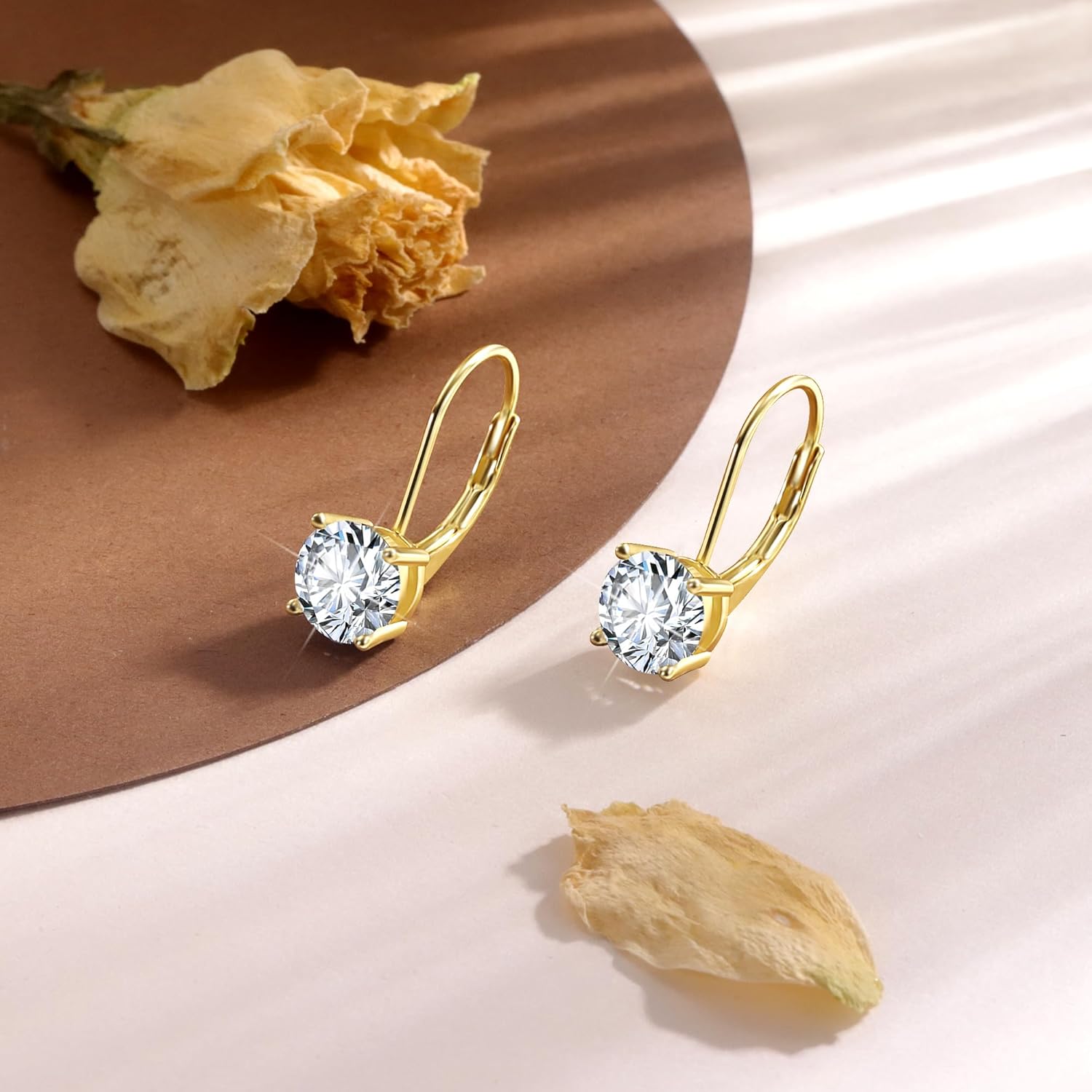 Moissanite Earrings, White Gold Plated Soild Sterling Silver Dangle Earrings 1.0ct-2.0ct D Color Brilliant Round Cut Lab Created Moissanite French Leverback Drop Earring for Women