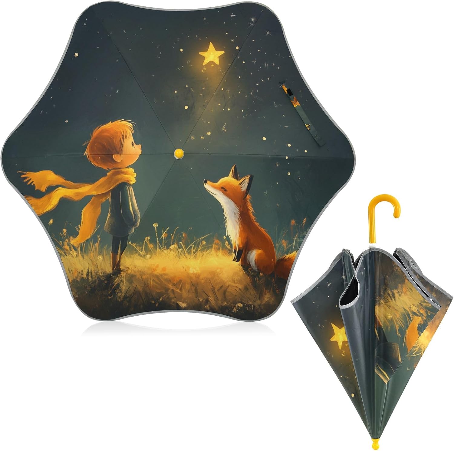 Kids Umbrella for Girls Boys Toddler Rain Umbrellas Small Little Prince Fox UPF 50+ Lightweight Windproof Age 3-8
