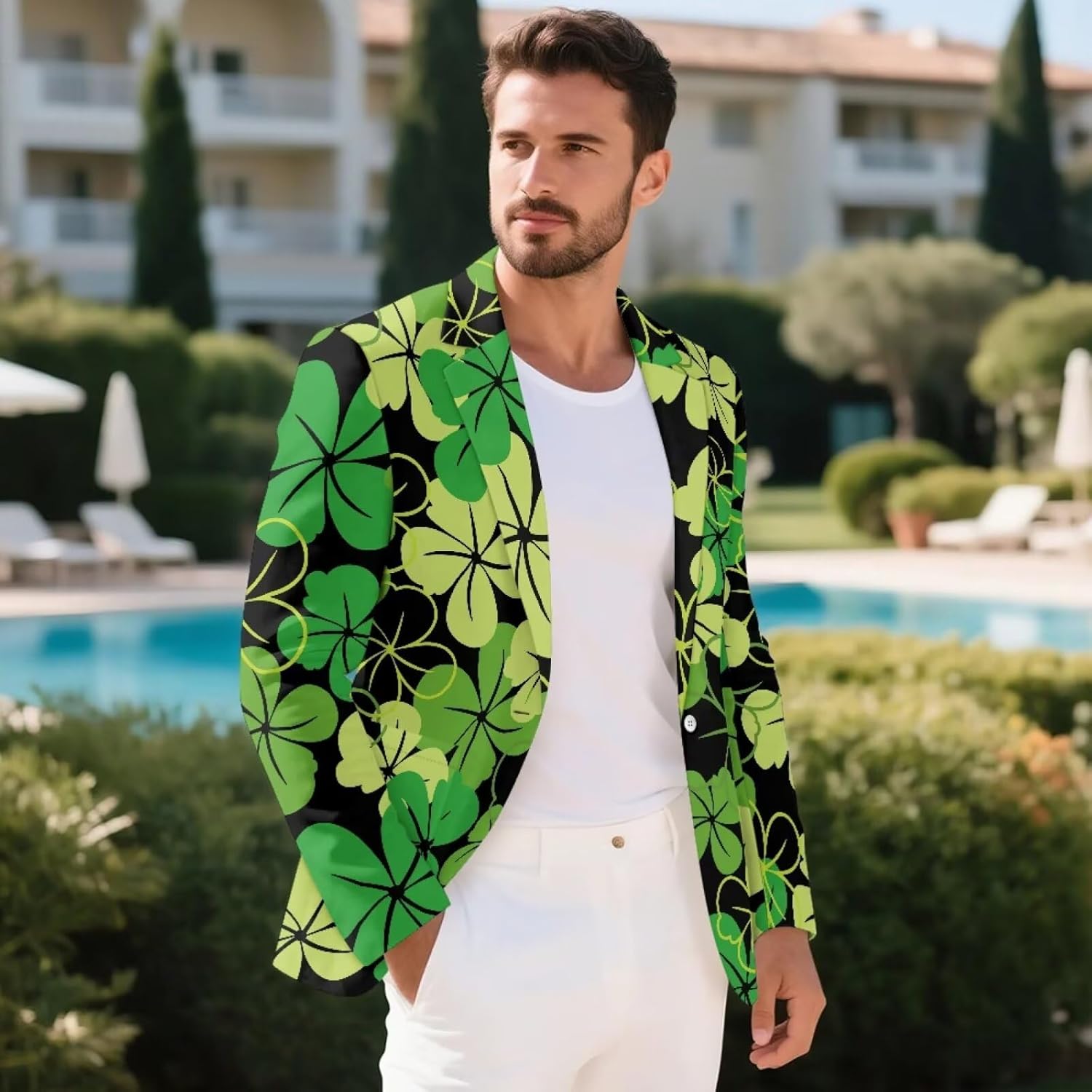 Men's One Button Suit Jacket Elegant Lightweight Blazer Slim Fit Tuxedo Coat with Side Pockets