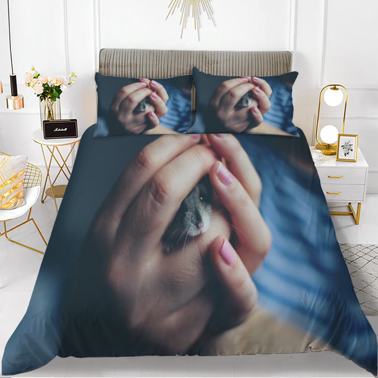 Parure housse de couette 140x200 bleu moderne microfibre douce avec fermeture éclair ado