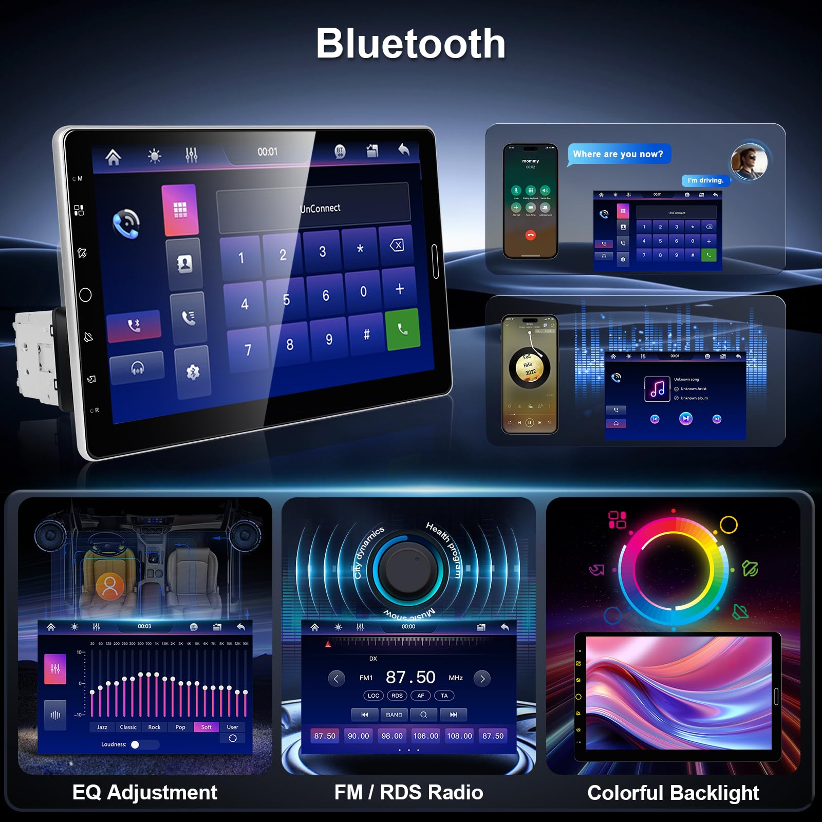 Amazon.co.jp: Hodozzy 1DIN カーステレオ 10.1インチ回転式タッチ