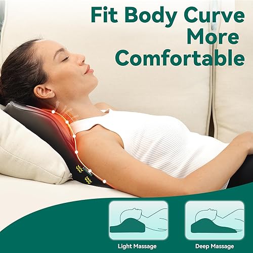 Vista 2 de Snailax Masajeador de espalda para dolor de espalda, tejido profundo, masajeador de espalda Shiatsu con calor, almohada de masaje de silla