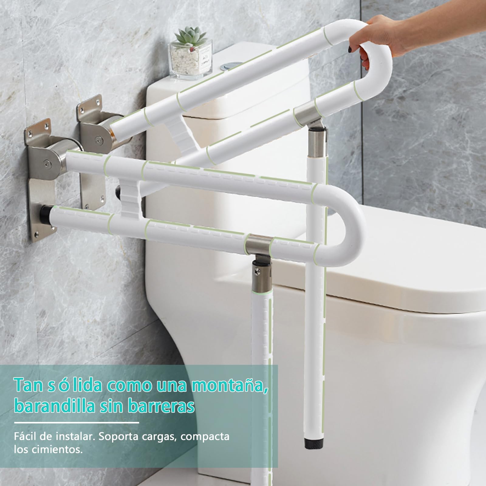 Pasamanos para el cuidado del inodoro, pasamanos de baño, antideslizantes, antiinclinación, sin electricidad estática, mango luminoso, rodamiento de 300 kg (Blanco, 60cm con patas)