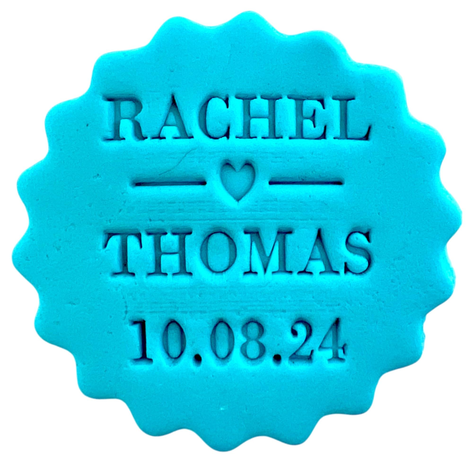 Personalised Cookie Stamp with Free Scallop Cutter, Wedding Couple Names 2, 5cm Acrylic Biscuit Embosser, Food-Safe Plastic Baking Tool, Fits M&S All Butter Biscuits (Design 10)