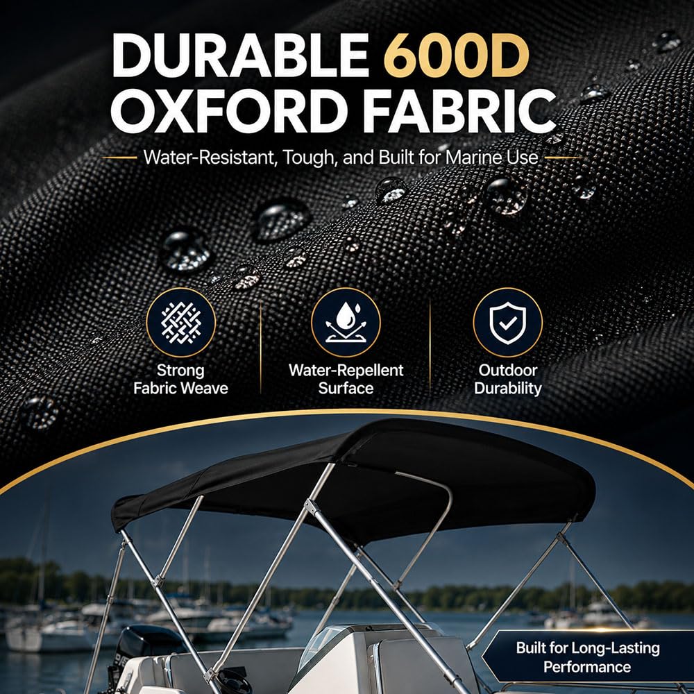 Lona Bimini para Barco, Techo de Sombra Marina para Nautique Ski Nautique 196 | Tela Oxford 600D, lona de repuesto para bimini abierto, ayuda a bloquear el sol y resistir la lluvia