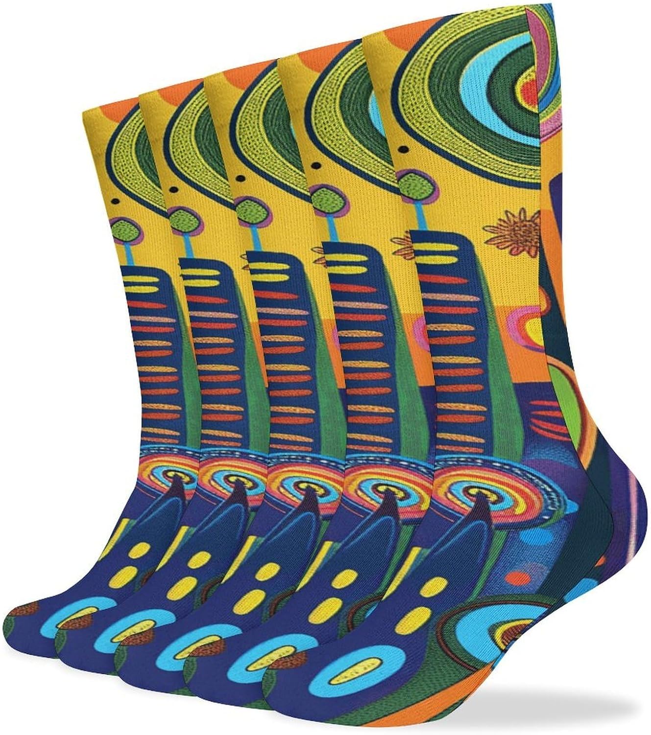 5 Pairs Knee High Socks Colorful Tree Lines Long Tube Boot Seamless Toe
